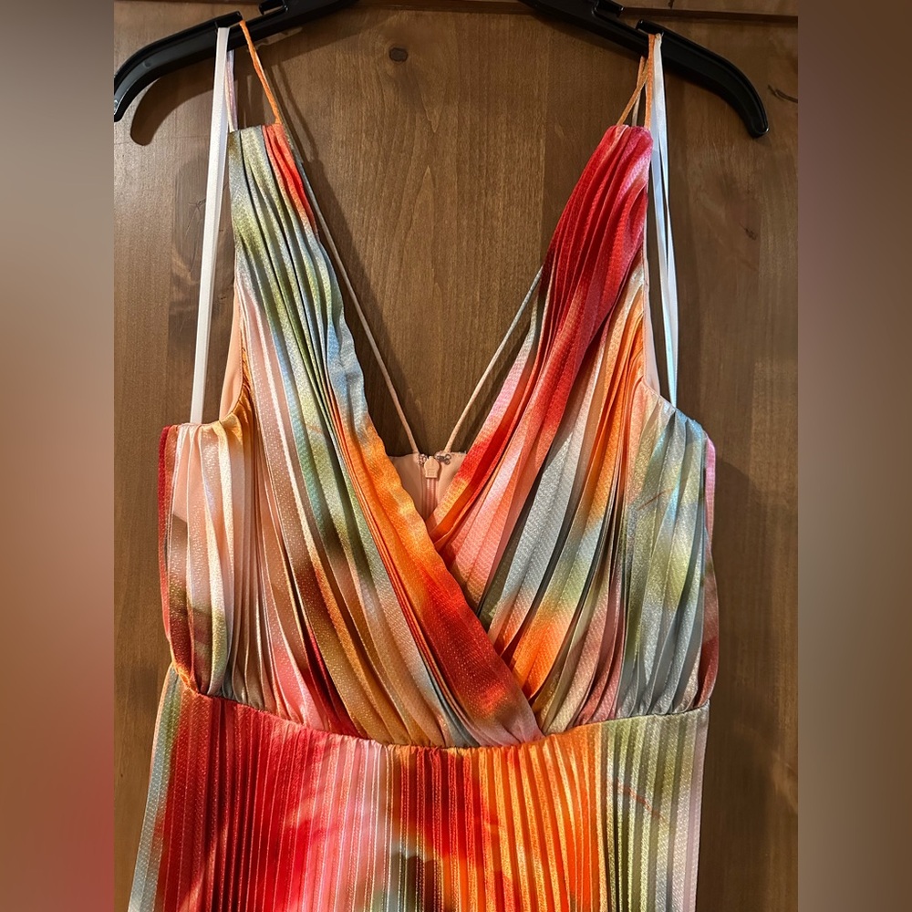 As It May Nylah Blurred Garden Pleated V-Neck Midi Dress - Picture 4 of 6